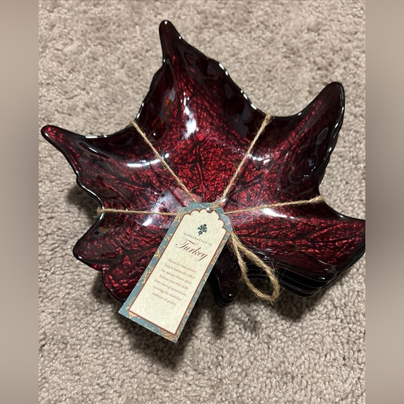 Other - Turkish Glass Maple Leaf Plate Raspberry Red Blue Green Taupe Fall 8" Set Of 4